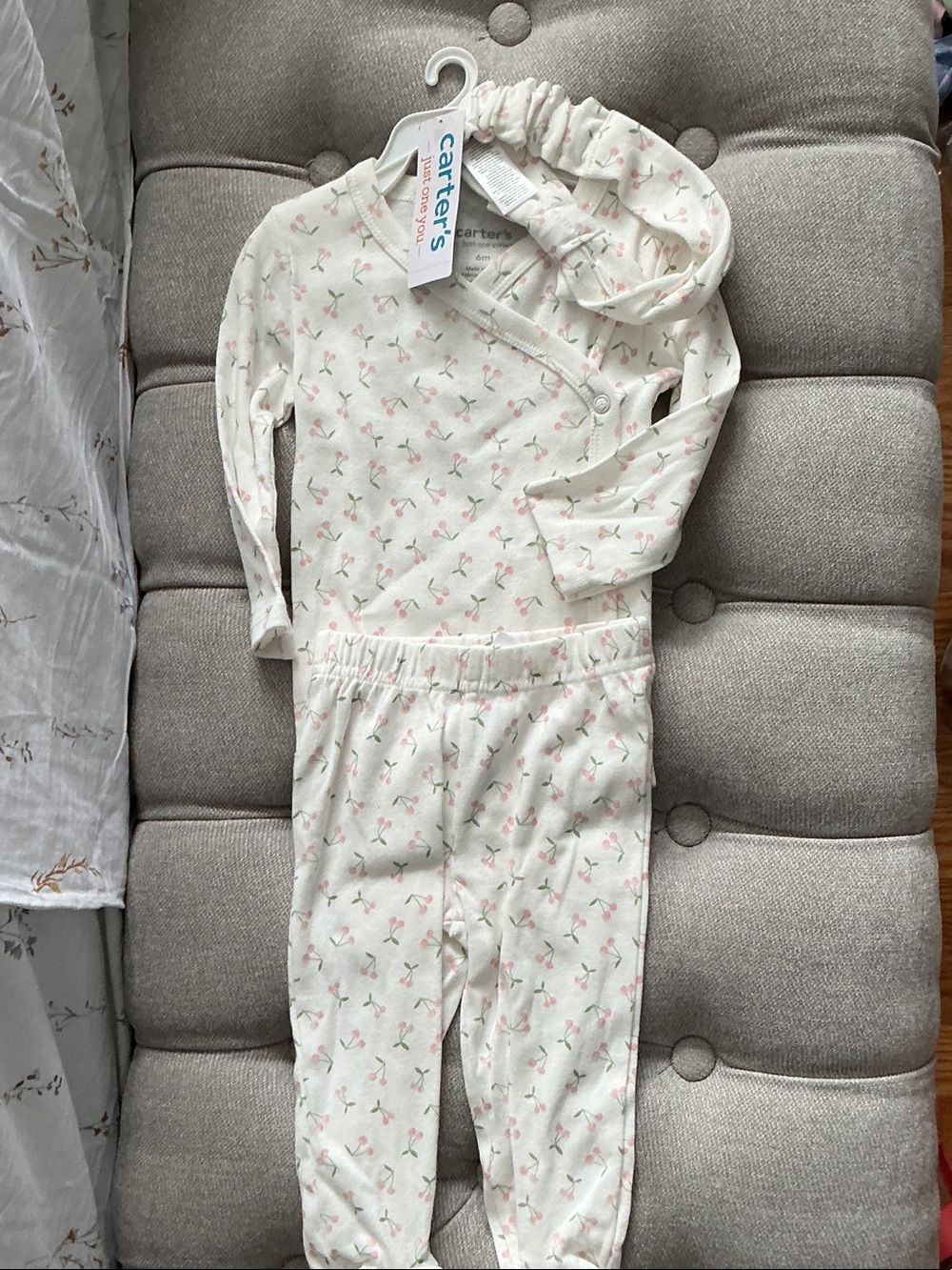 Carter's Cream and Pink Floral Infant Pajama Set